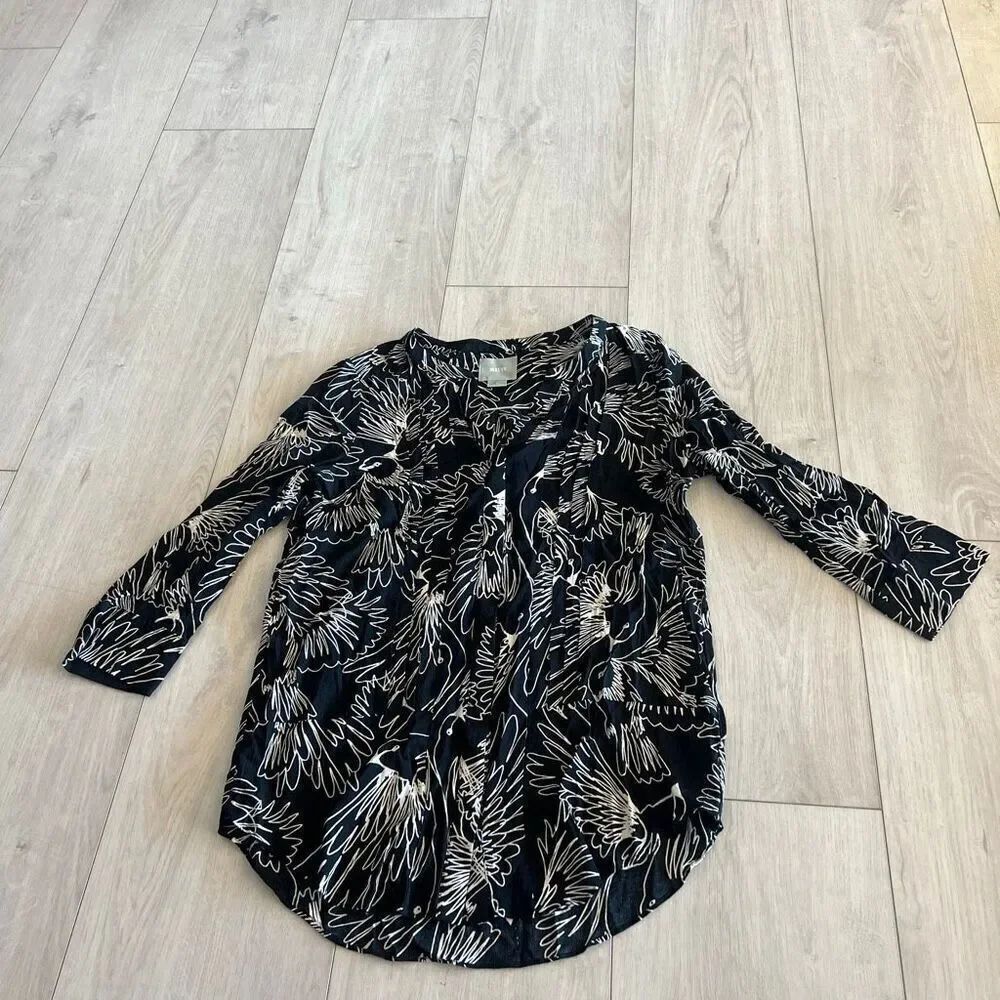 Anthropologie Maeve Bird Print Button Down Shirt size 0